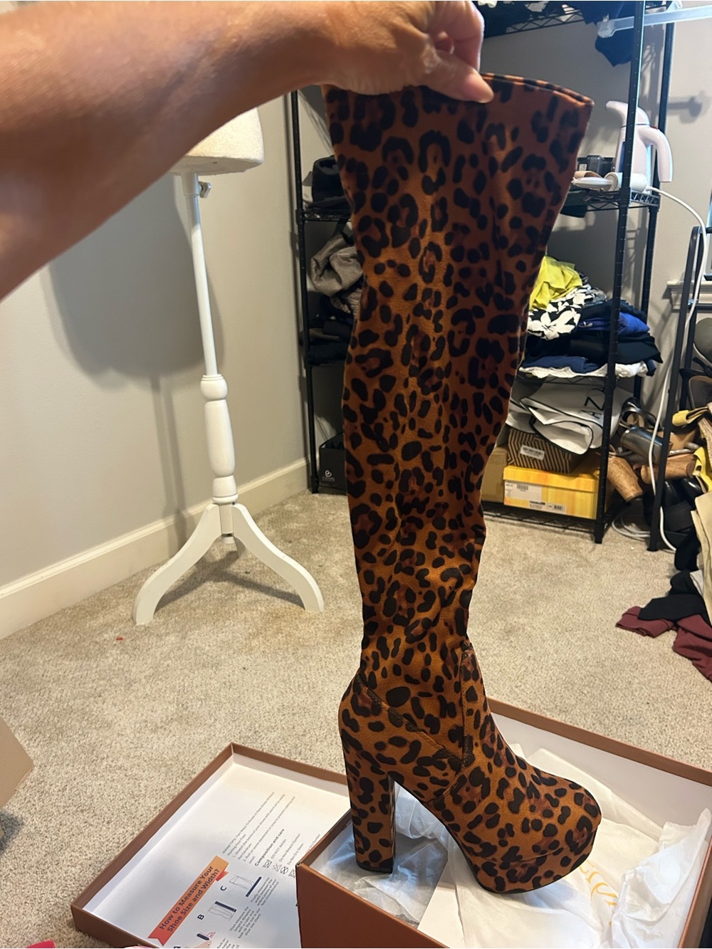 NEW Perphy Leopard Print Over-the-Knee Platform Boots - Brown/Black Sz 6.5